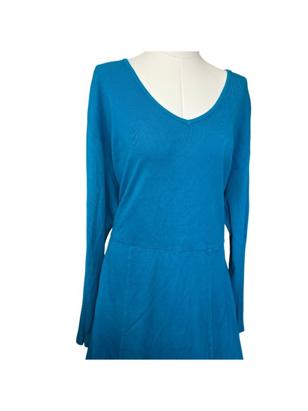 Vintage Teal Blue Long-Sleeve Maxi Dress With Tie Back Size 3X Cotton JJ4306